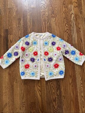 Francis Valentine Katy Cardigan Wool Embroidered Flowers